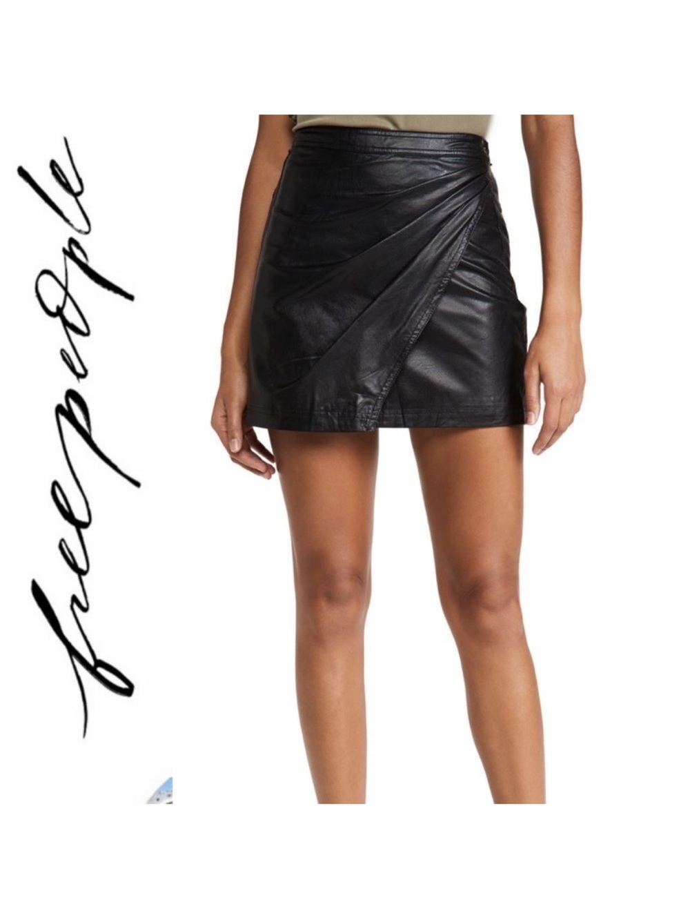 Free People FAKE OUT FAUX LEATHER FAUX WRAP SKIRT Black Size 10